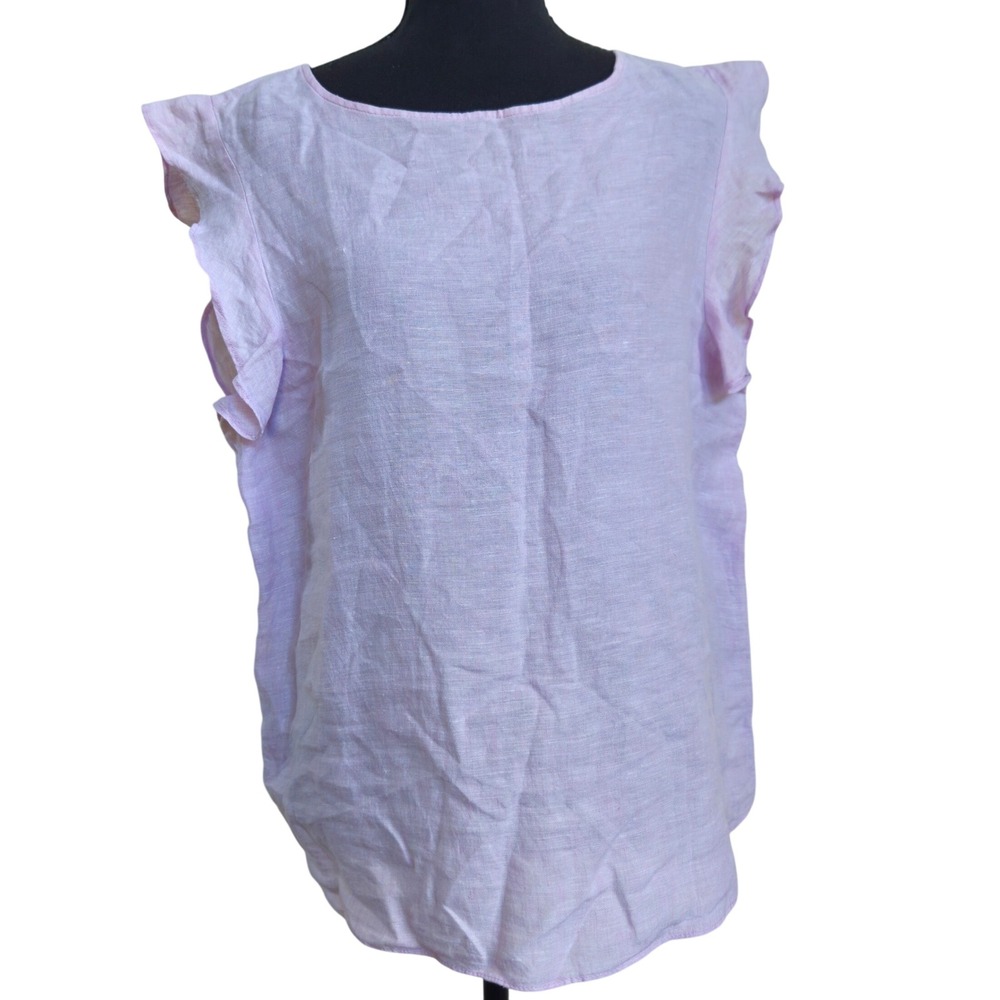 Saks Fifth Ave Linen Top L Purple Flutter Keyhole Cottagecore Breathable Relaxed